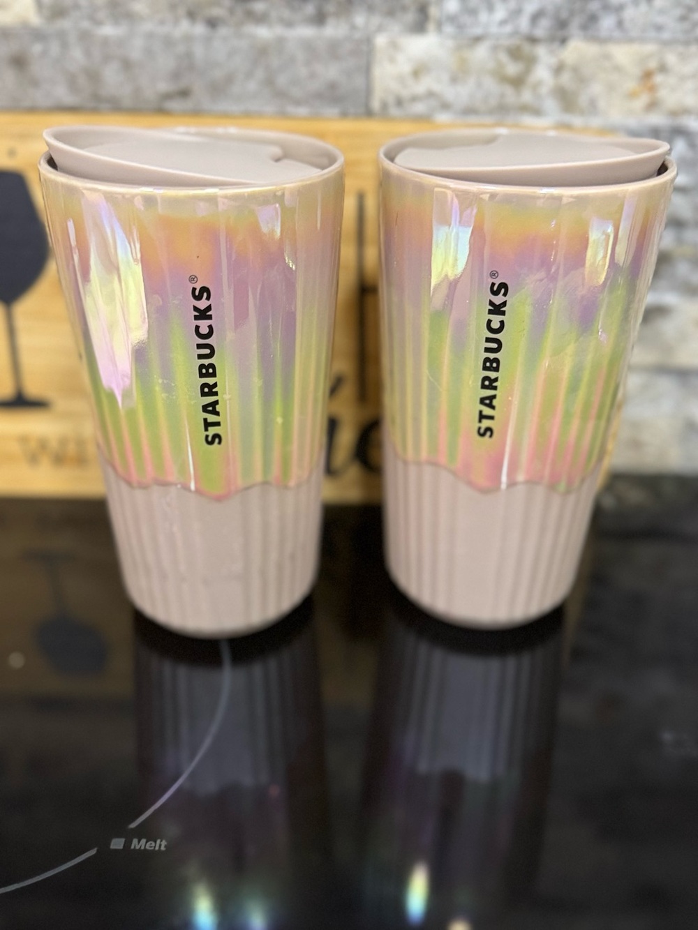 Starbucks Iridescent Pink Ceramic Travel Mugs Set of 2